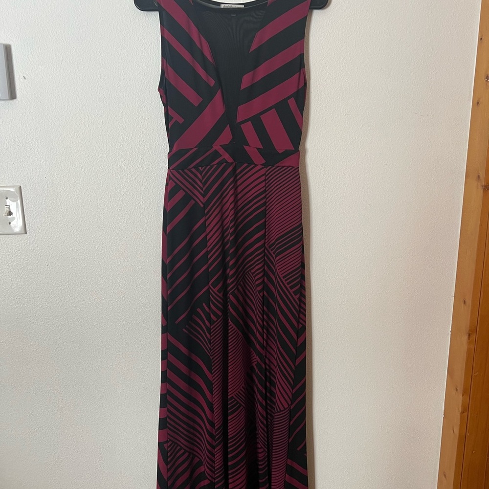 Pink & black long body con dress